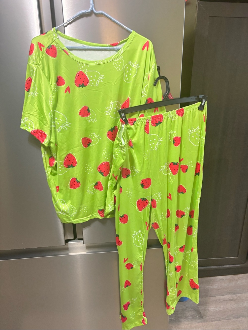 Kids Strawberry Print Lime Green Pajama Set